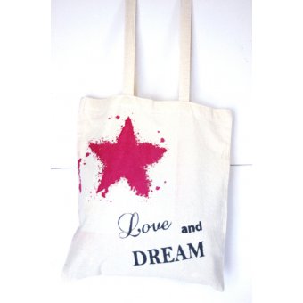 Tote bag étoile fuchsia "love & dream"