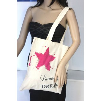 Tote bag étoile fuchsia "love & dream"