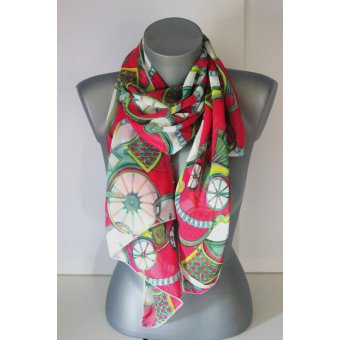 Foulard en mousseline rose fushia imprimée