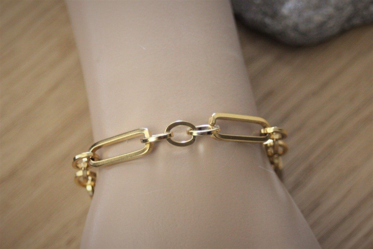 Bracelet gros maillons chaine rectangle en acier inoxydable doré